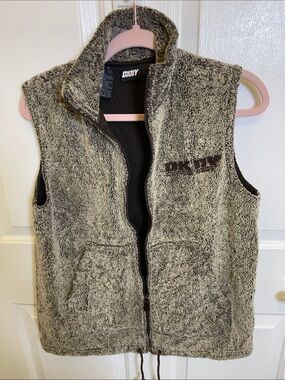 DKNY Active Sherpa Black and Brown Active Mesh-Lined Vest with Black Logo